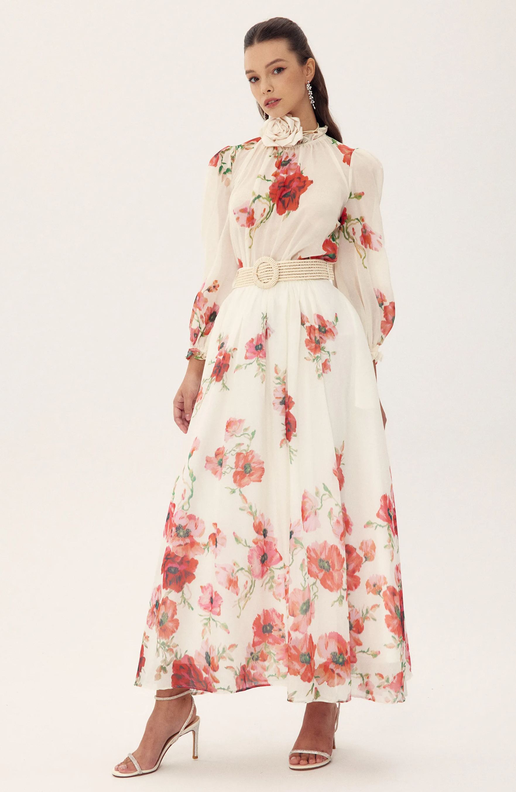 Anne Floral Printed Belted Maxi Skirt Set