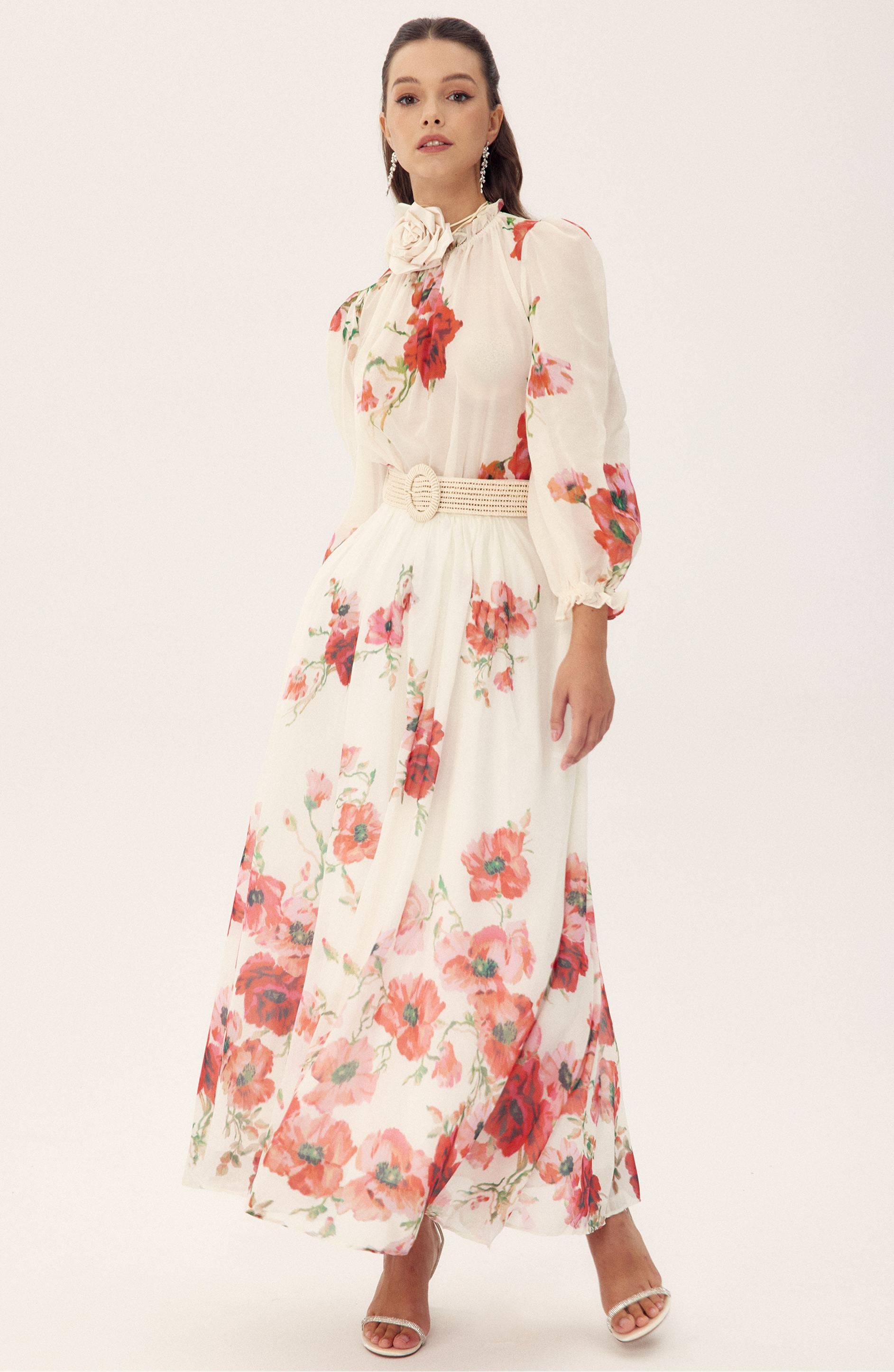 Anne Floral Printed Belted Maxi Skirt Set