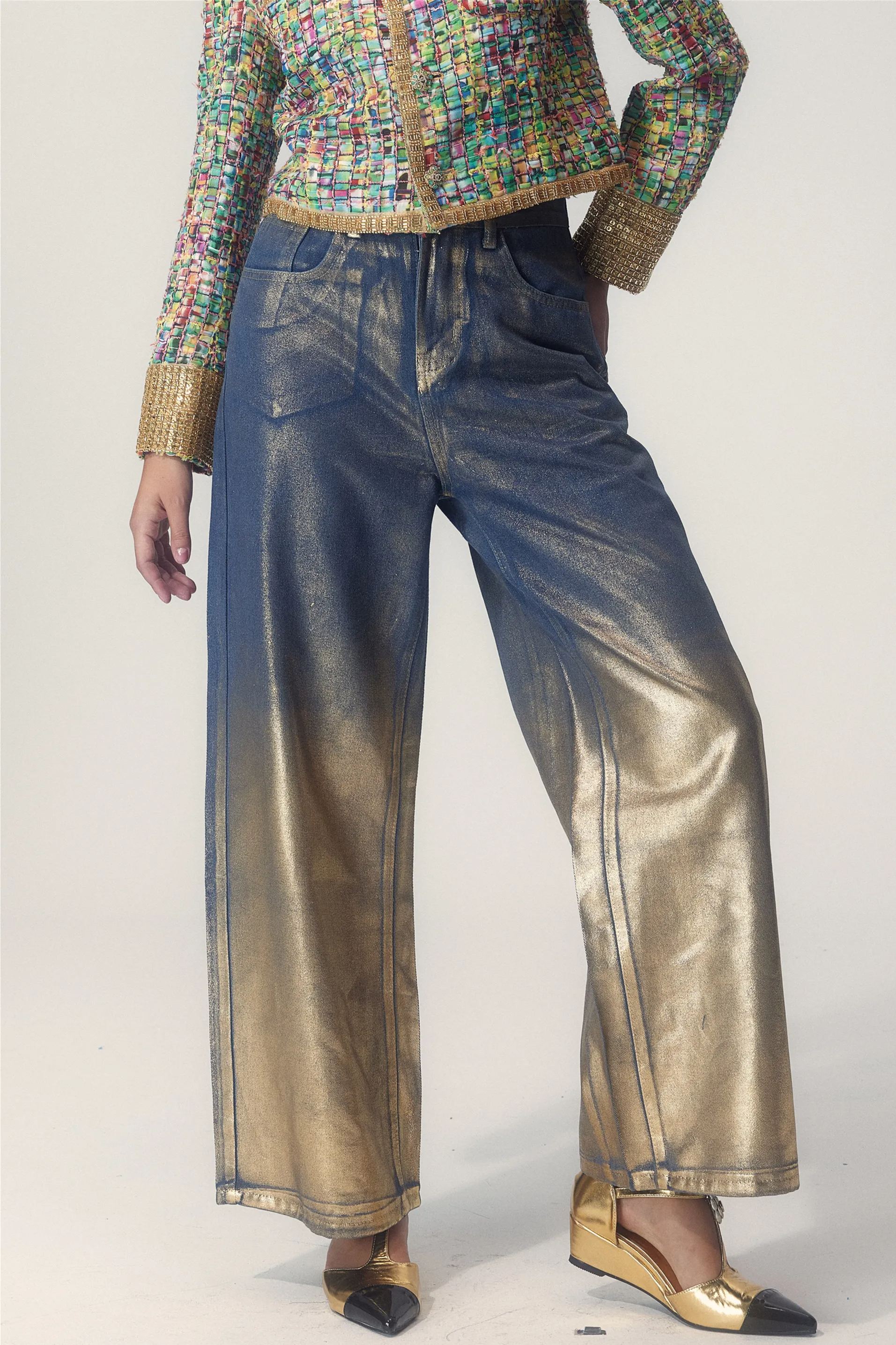Vicky Straight Leg Gold Foil Jeans
