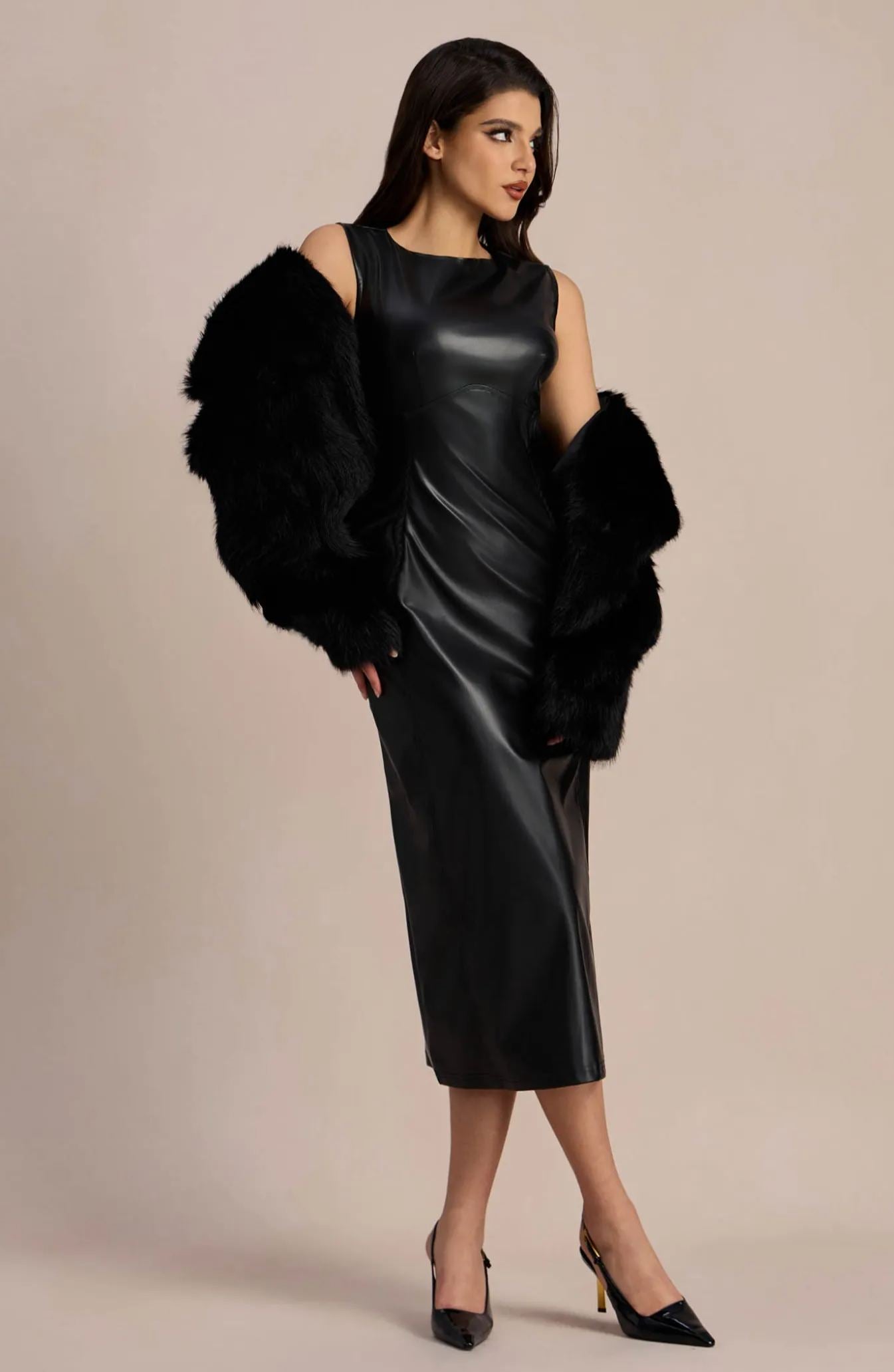 Erica Vegan Leather Midi Split Dress