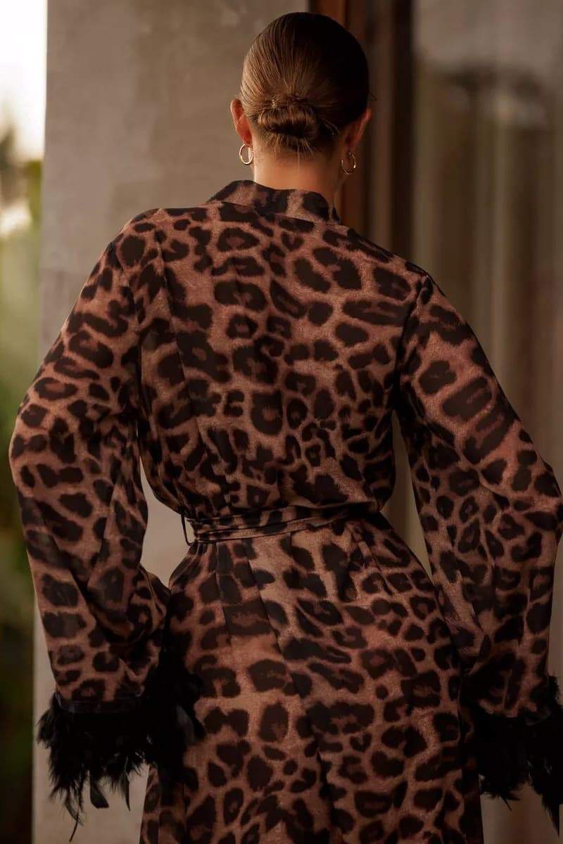 Natalie Leopard Print Feather Maxi Robe