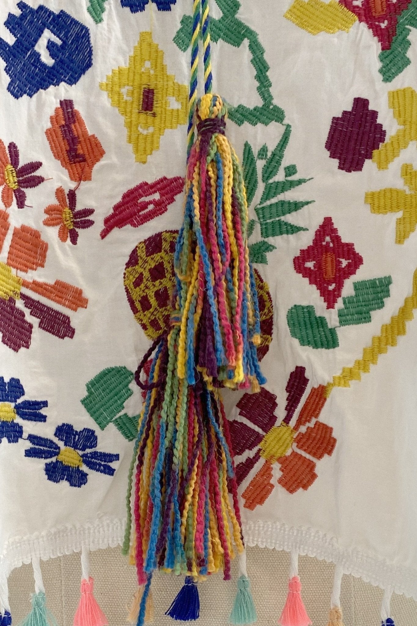 Kyndall Embroidered Floral Tassel Blouse