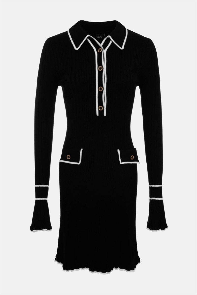 Louise Contrast Ruffle Knit Mini Dress