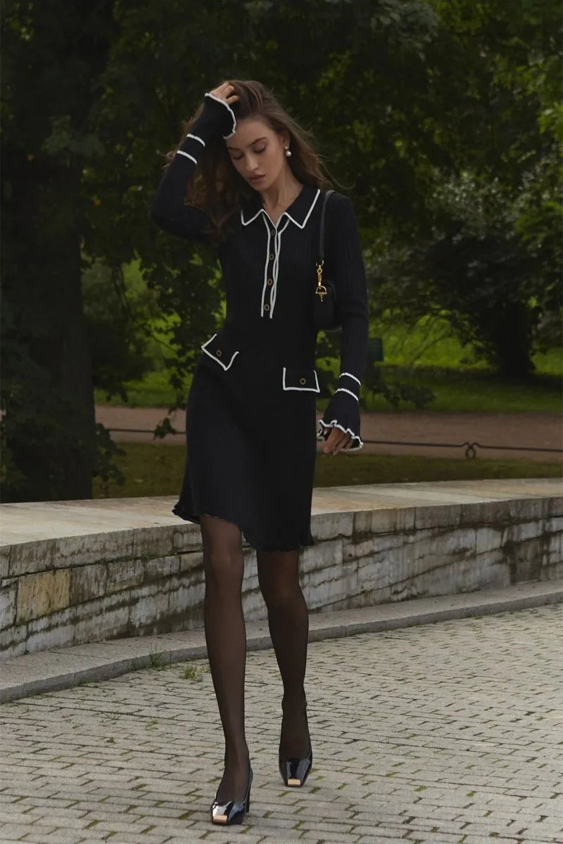 Louise Contrast Ruffle Knit Mini Dress