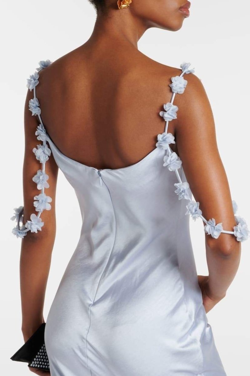 Olive Floral-applique Satin Maxi Dress