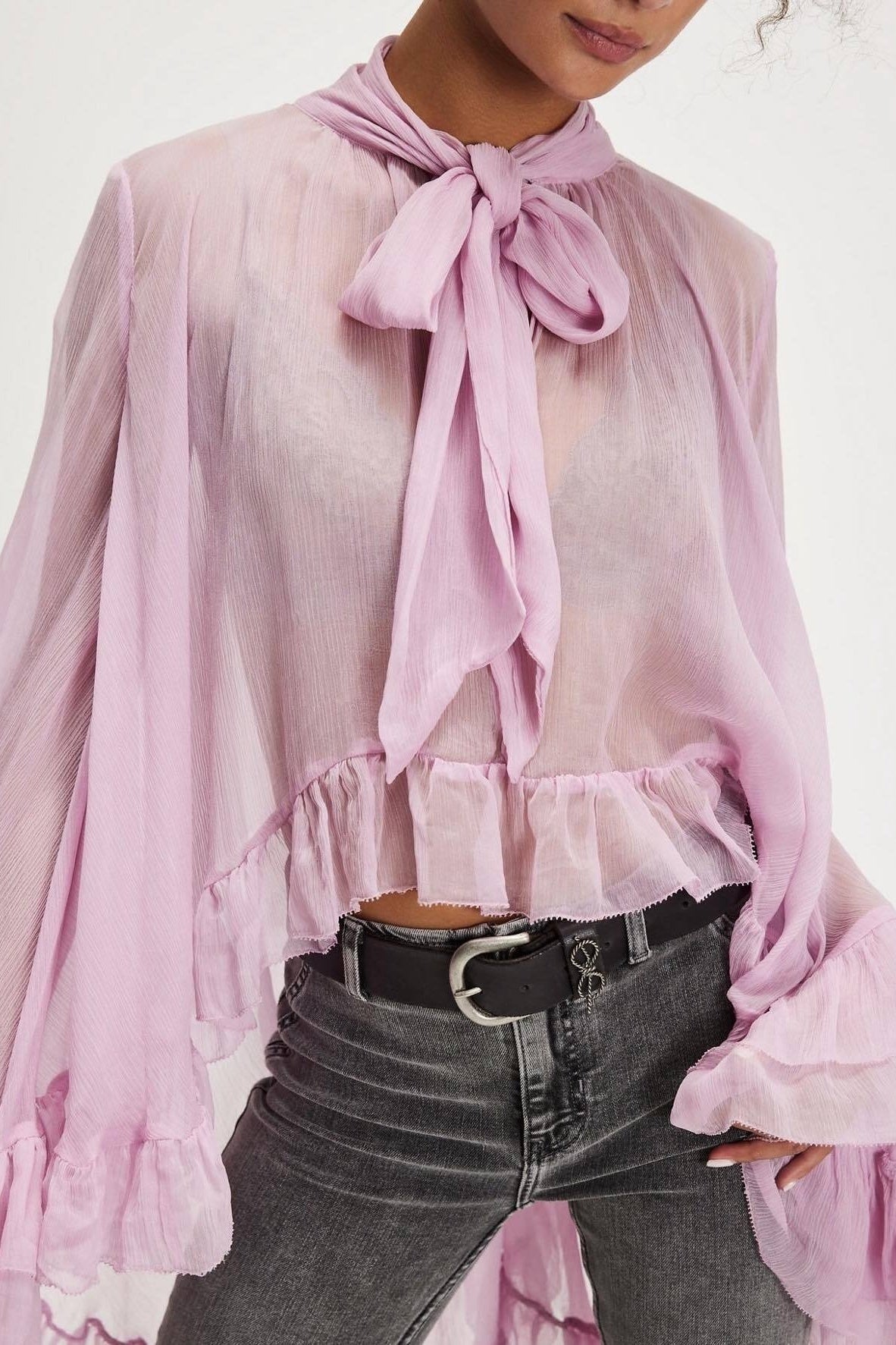 Miranda Ruffle Tie-Neck Chiffon Blouse