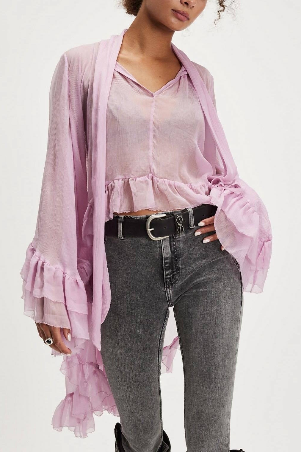 Miranda Ruffle Tie-Neck Chiffon Blouse