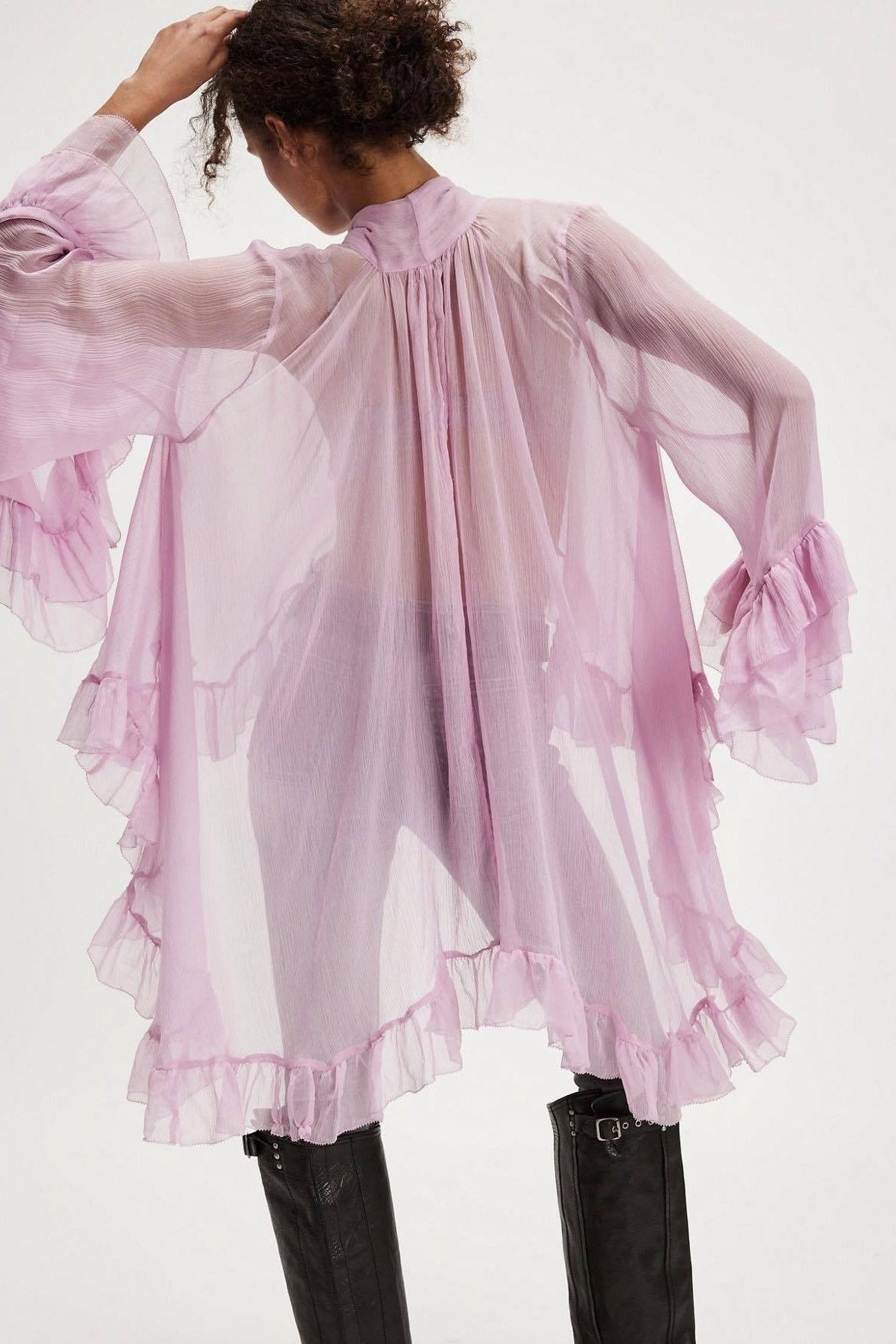Miranda Ruffle Tie-Neck Chiffon Blouse
