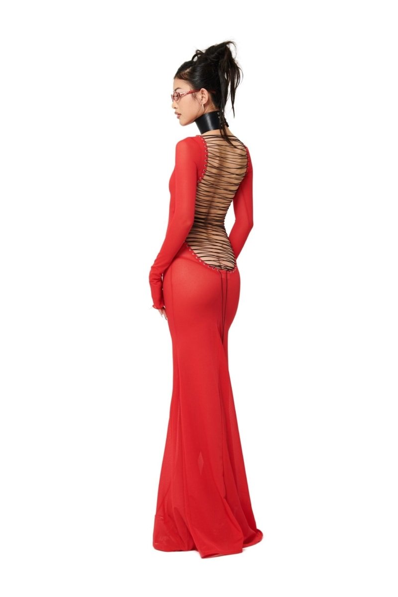 Riva Back Tie Semi-sheer Maxi Mesh Dress
