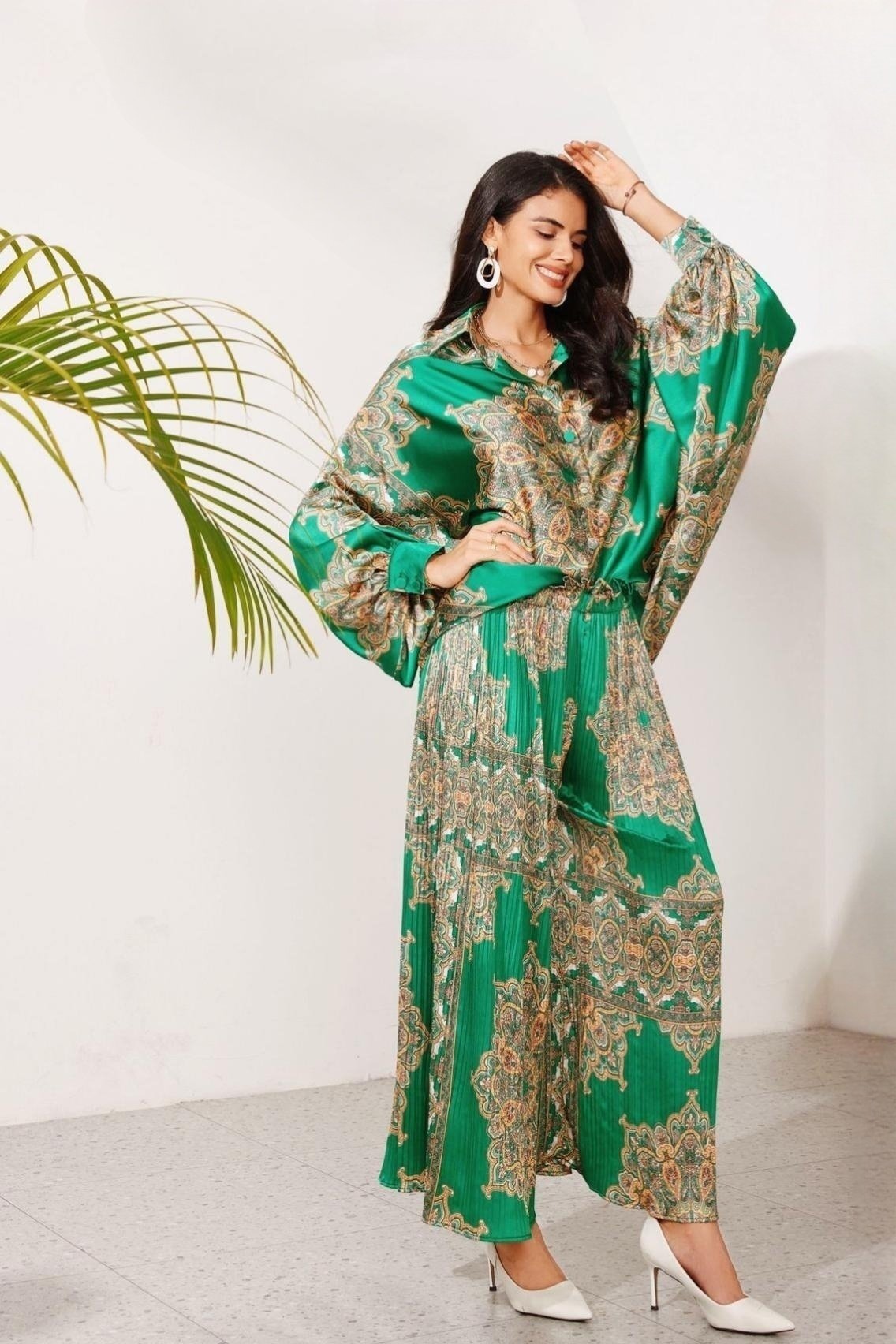 Ursula Printed Flare Satin Set