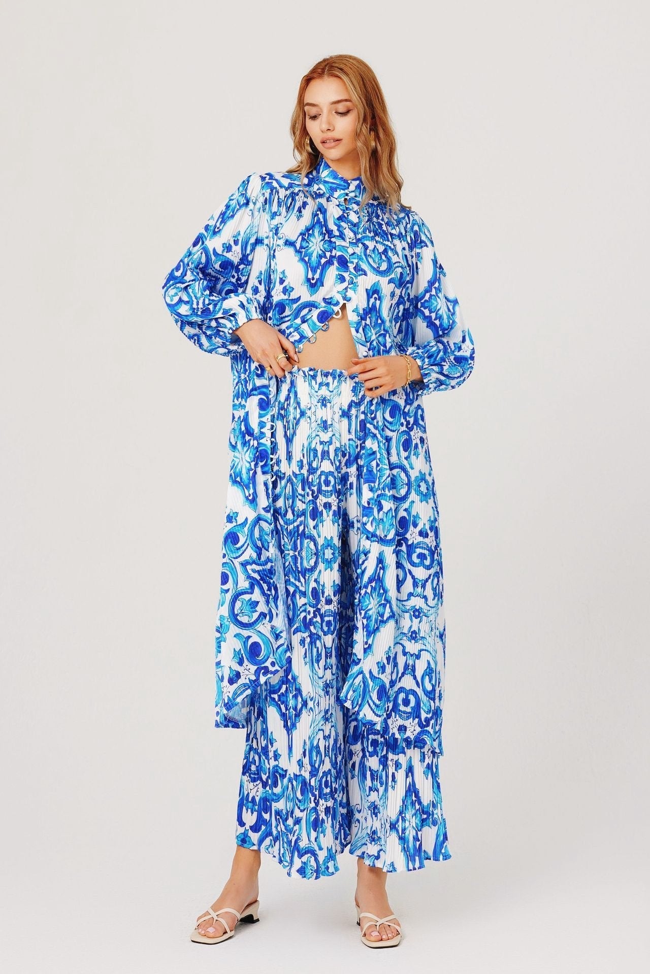 Verna Printed Plisse Long Set