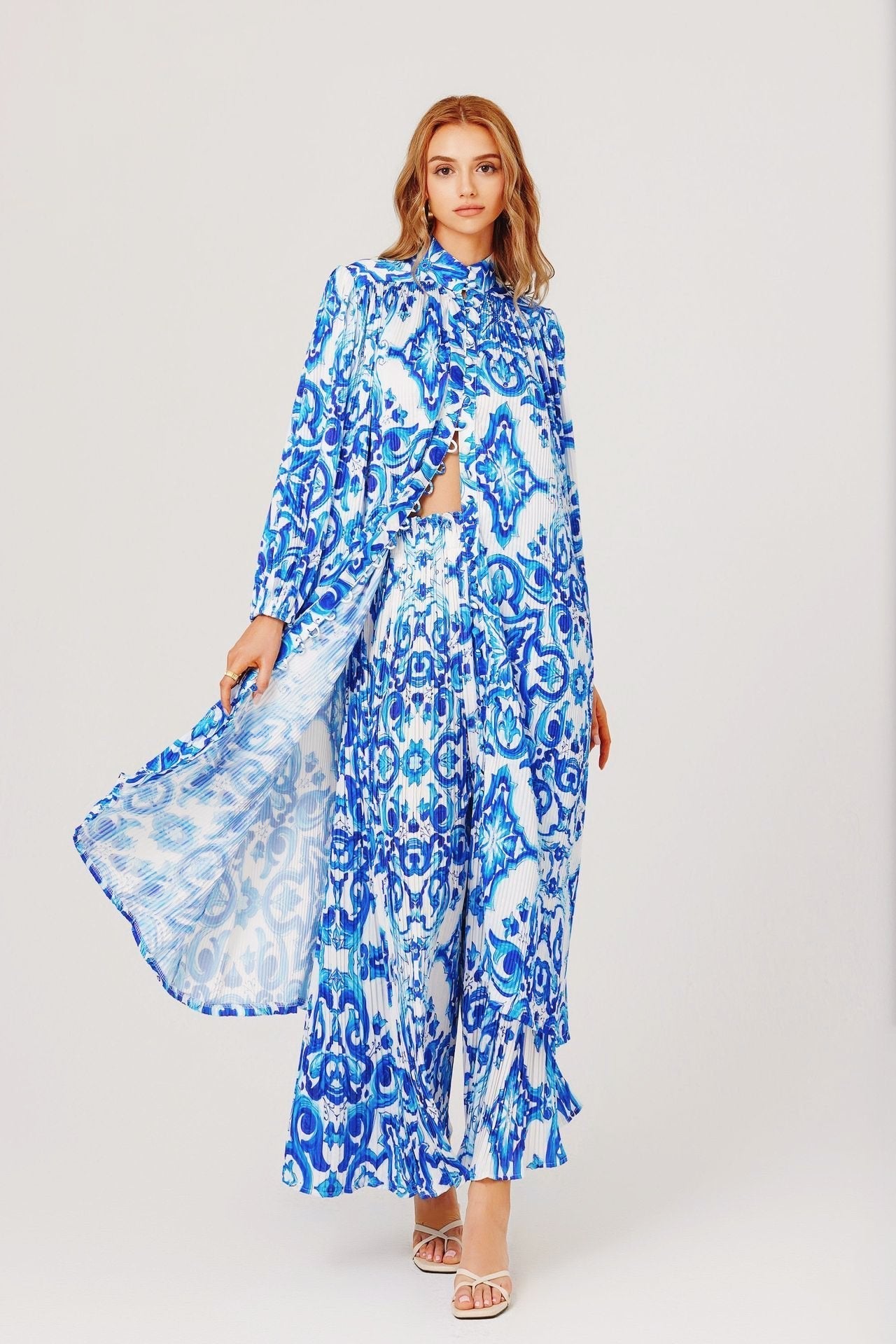 Verna Printed Plisse Long Set