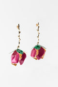 Enamelled Rose Drop Earrings