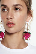 Enamelled Rose Drop Earrings