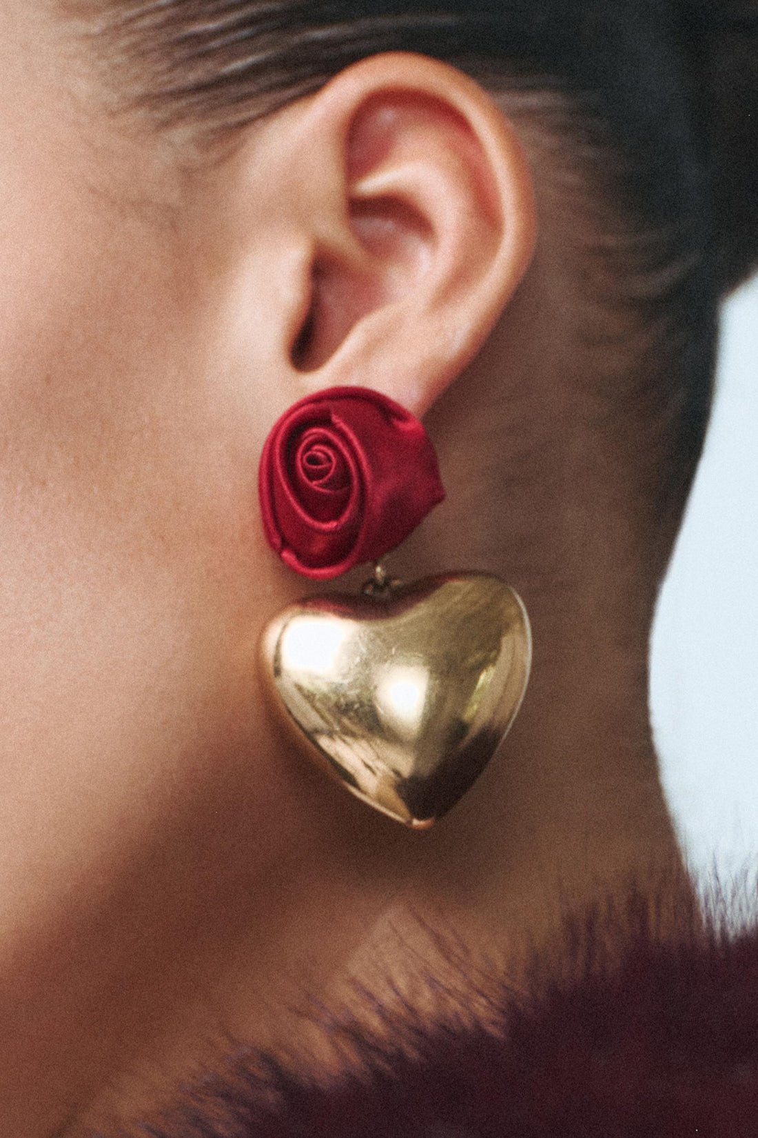 Rose Metallic Heart Drop Earrings