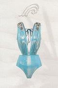 Nina Flower Applique V-neck Two-pieces Swim Set