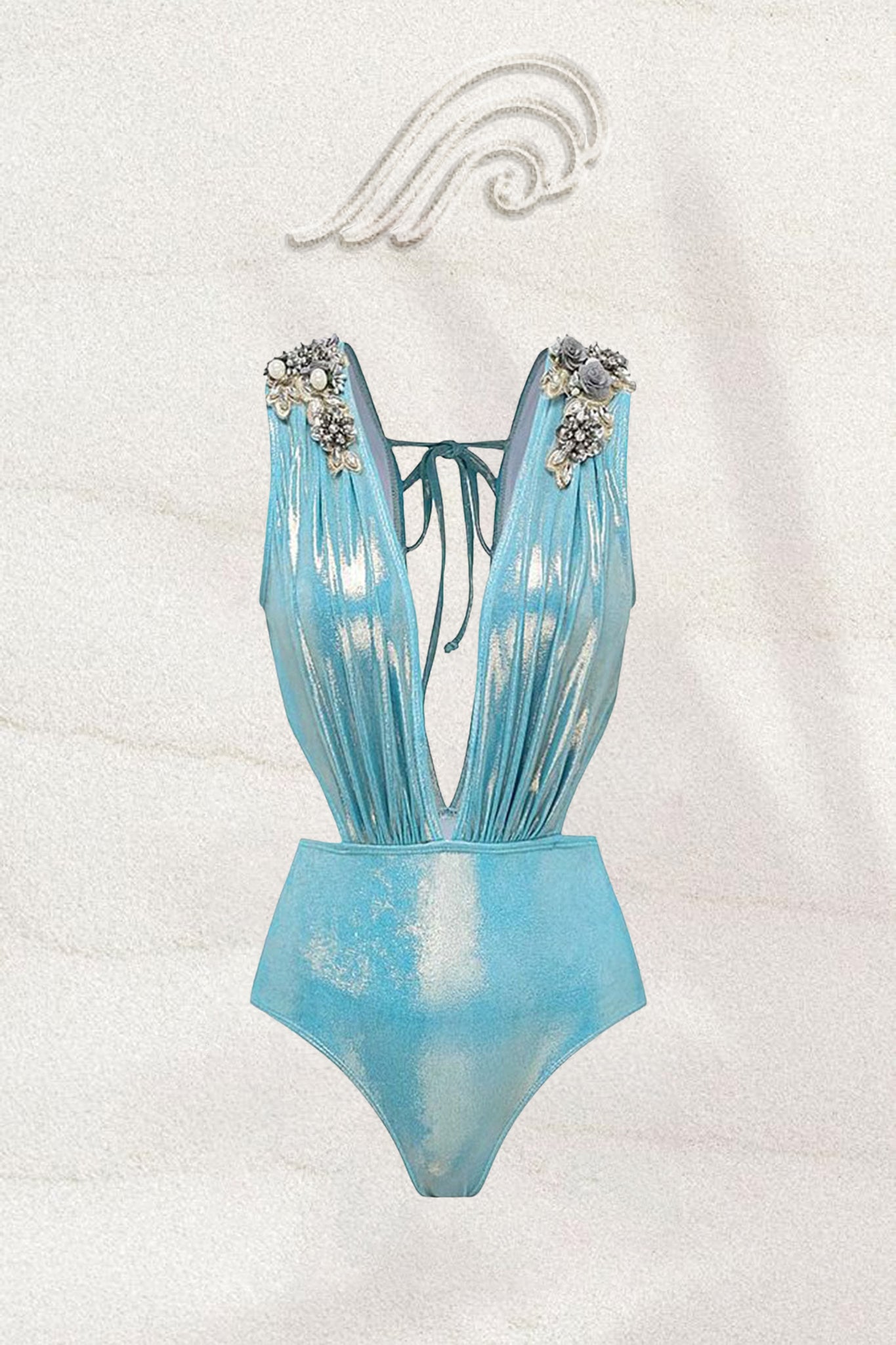 Nina Flower Applique V-neck Two-pieces Swim Set