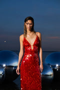 Elva Plunge Neck Sequin Maxi Dress