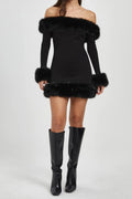 Paula Off Shoulder Fur Trim Mini Dress