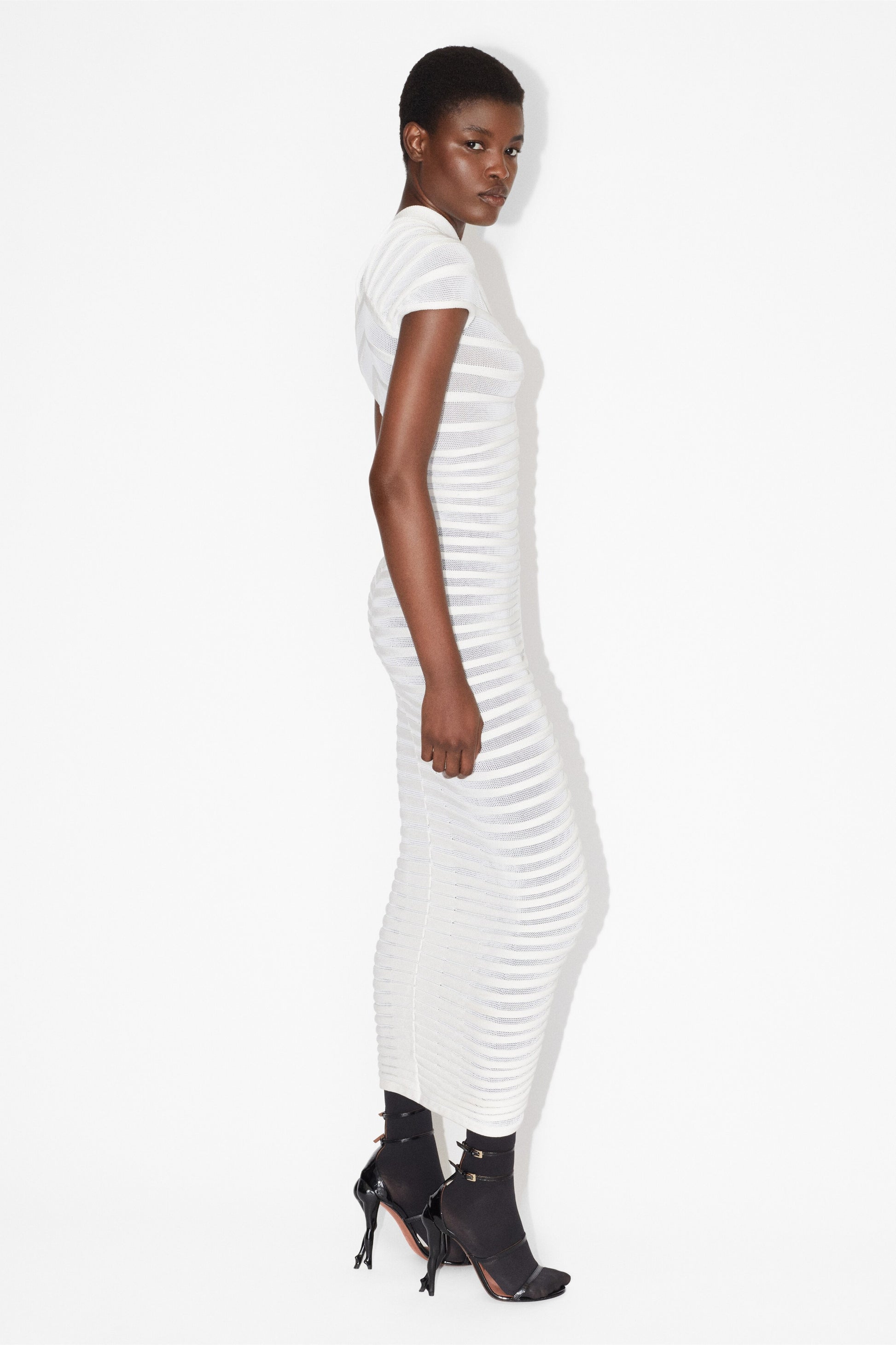Erica Pleated Stripe Midi Knit Dress