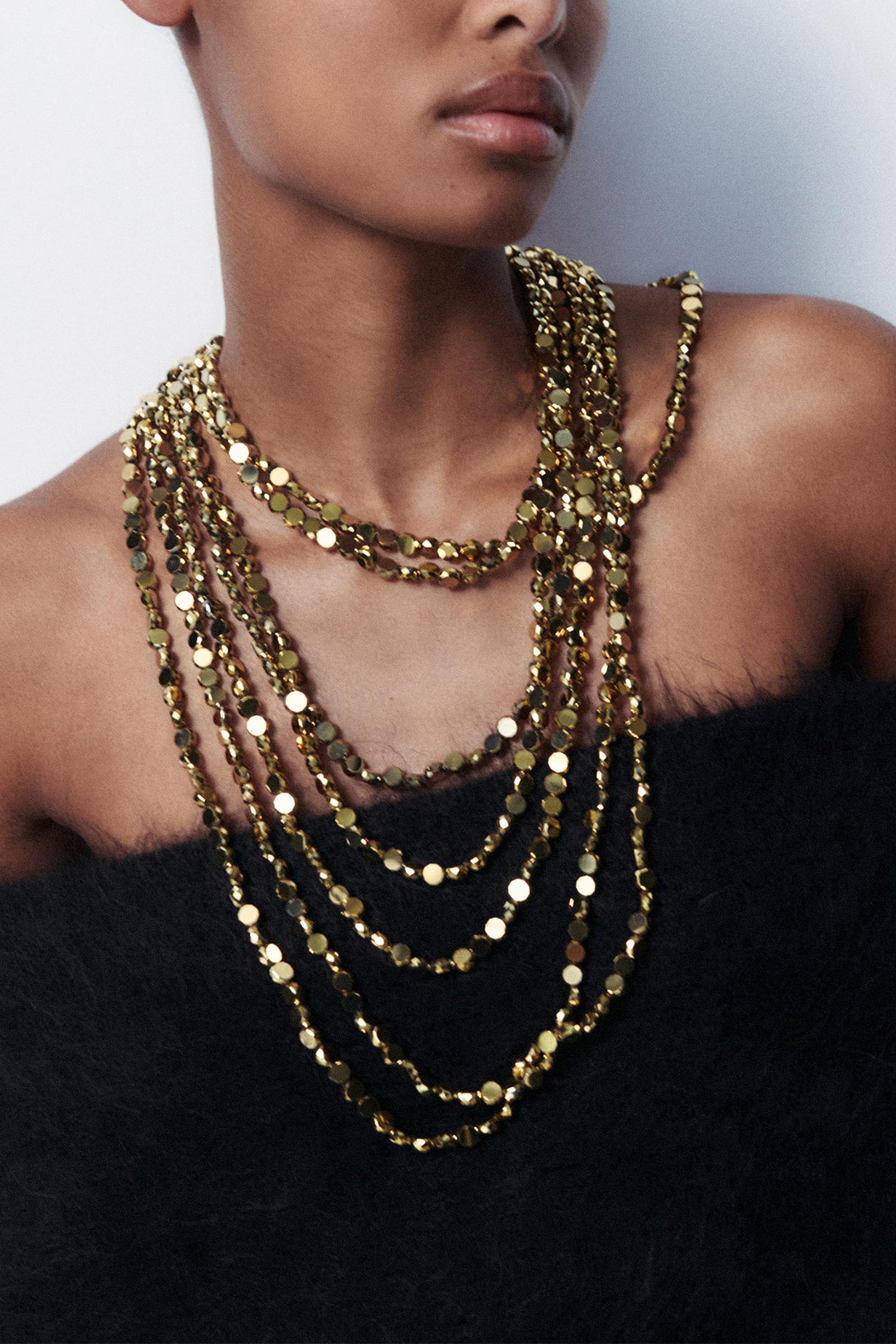 Multi-Strand Metal Bead Necklace