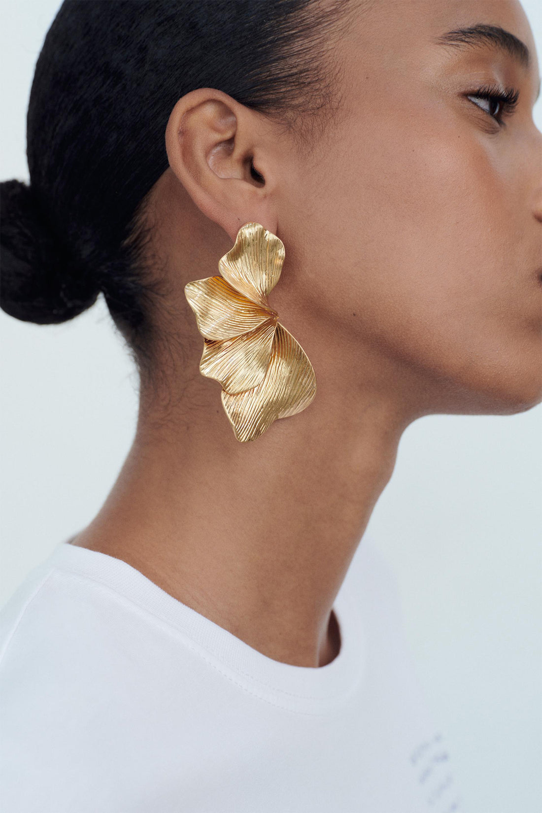 Textured Metal Leaf Drop Earrings