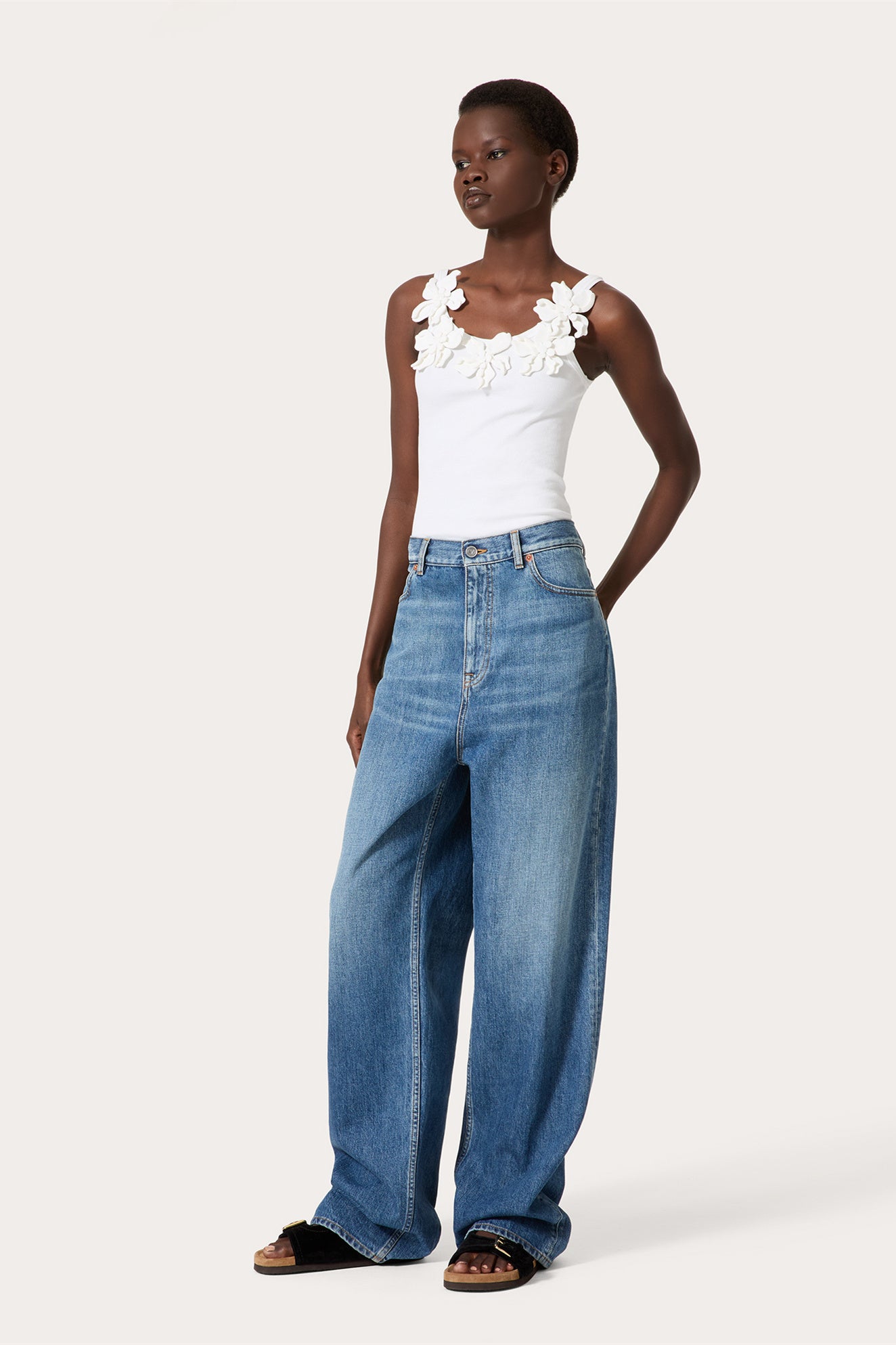 Lesley Floral Applique Round Neck Top