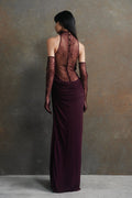 Evelyn Plunging Cowl Lace Bodice Maxi Dress
