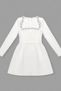 Alexia Square Collar Rhinestone Trim Mini Dress