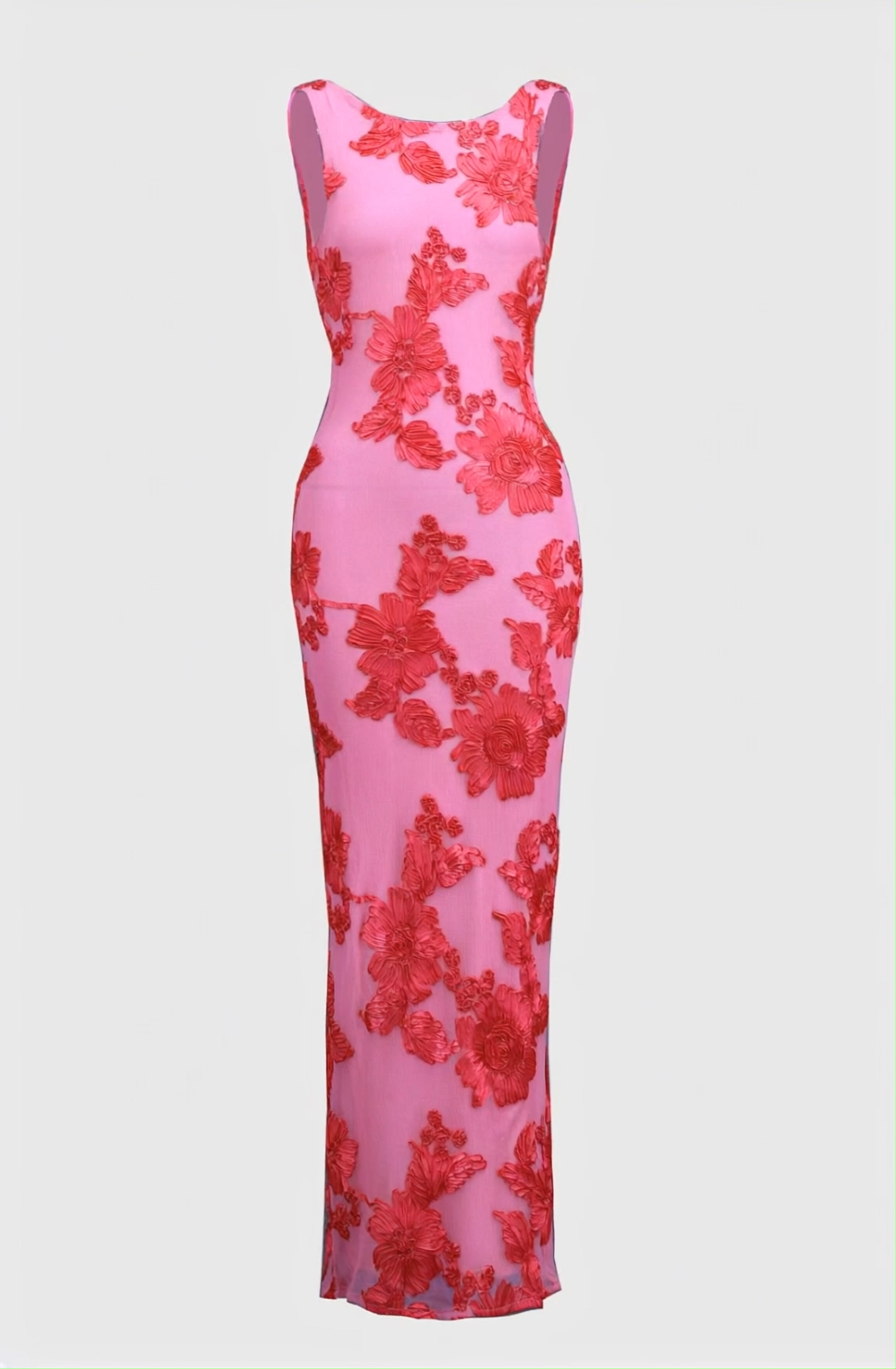 Barbara Floral Appliqué Mesh Maxi Dress