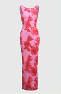 Barbara Floral Appliqué Mesh Maxi Dress