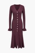 Bernice V-neck Flare Cuffs Knit Midi Dress