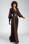 Renata Plunge Long Sleeve Maxi Dress