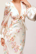 Melissa Floral Print V-Neck Satin Maxi Dress