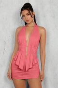 Denise Halter Neck Ruched Top & Mini Skirt Set