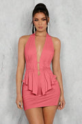 Denise Halter Neck Ruched Top & Mini Skirt Set