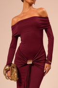Aditi Pleated Off Shoulder Maxi Dress