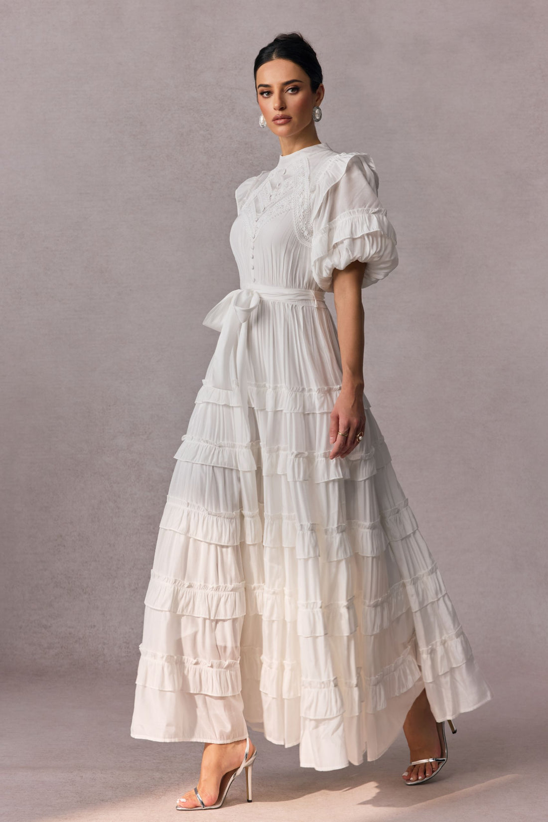 Sandra Puff Sleeve Ruffle Tiered Maxi Dress
