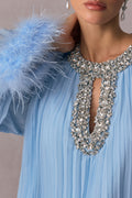 Gabrielle Diamante Feathered Pleated Chiffon Mini Dress