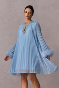 Gabrielle Diamante Feathered Pleated Chiffon Mini Dress