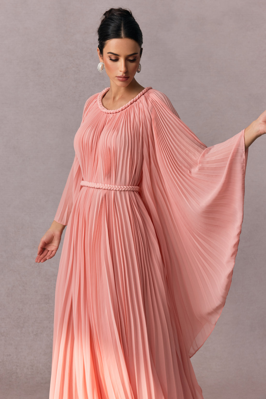 Laura Batwing Sleeve Pleated Maxi Dress