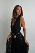 Yvette Deep V Neck Backless Lace Maxi Dress