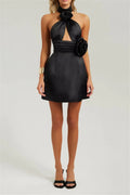 Simona Halter Cutout Floral Satin Mini Dress