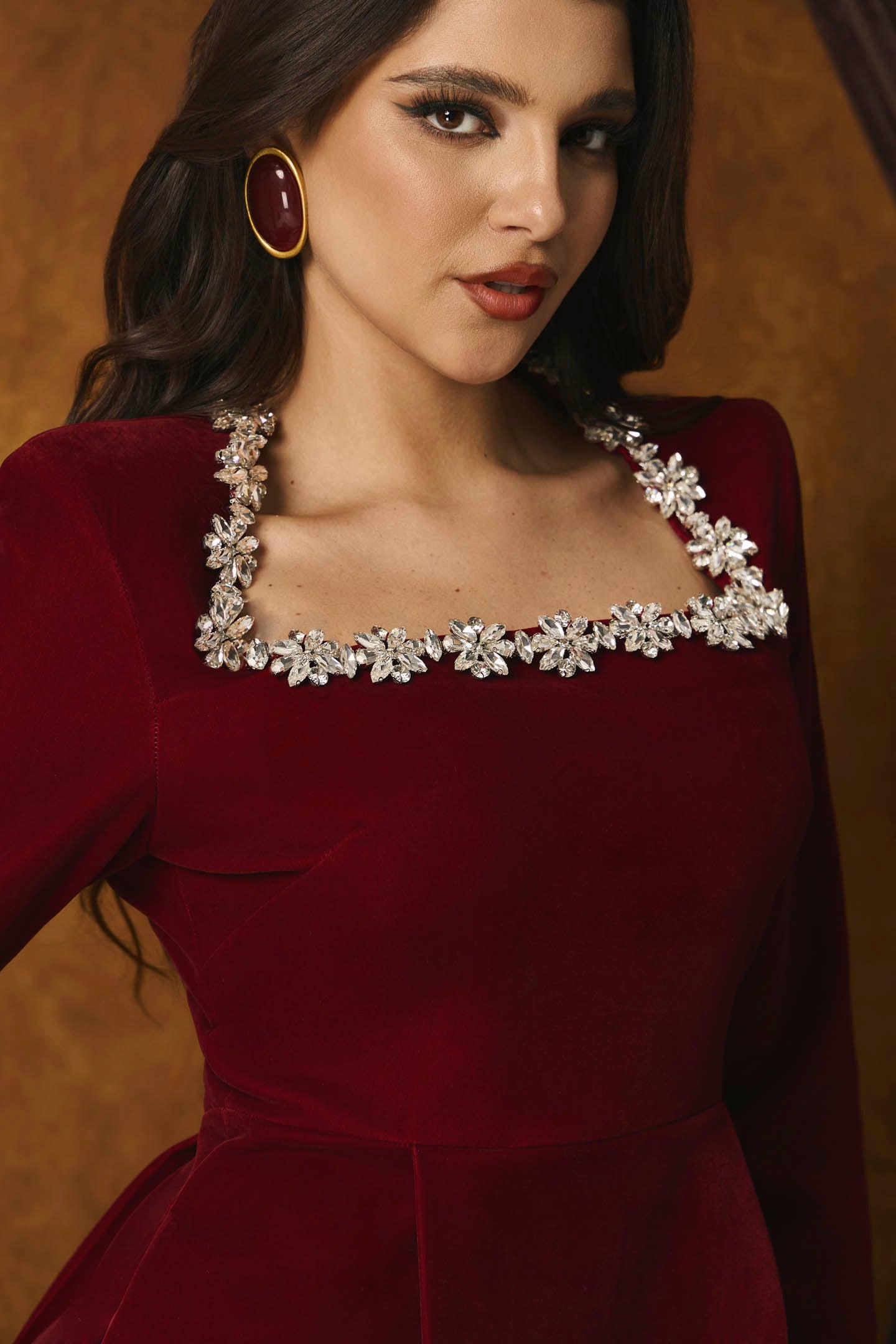 Veromca Embellished Velvet Mini Dress