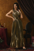 Lillian Metallic One Shoulder Pleated Maxi Dress