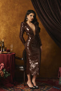 Linda Deep V-neck Sequin Midi Dress