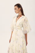 Stephanie Birds Printed V-neck Midi Dress