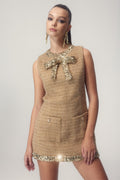 Renee Sequins Bow Tweed Mini Dress