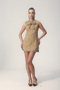 Renee Sequins Bow Tweed Mini Dress
