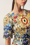 Sabina Rhinestone Embellished Short Sleeve Mini Dress